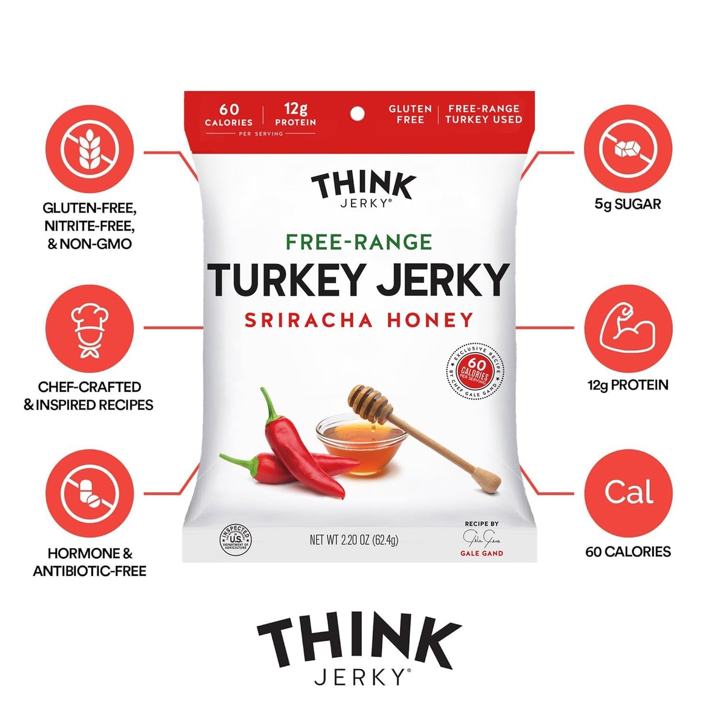 Think Jerky Beef and Turkey Jerky Variety Pack, Classic, Sweet Chipotle, Sriracha Honey, Sesame Teriyaki, Healthy Meat Snack, Low Calorie Low Fat