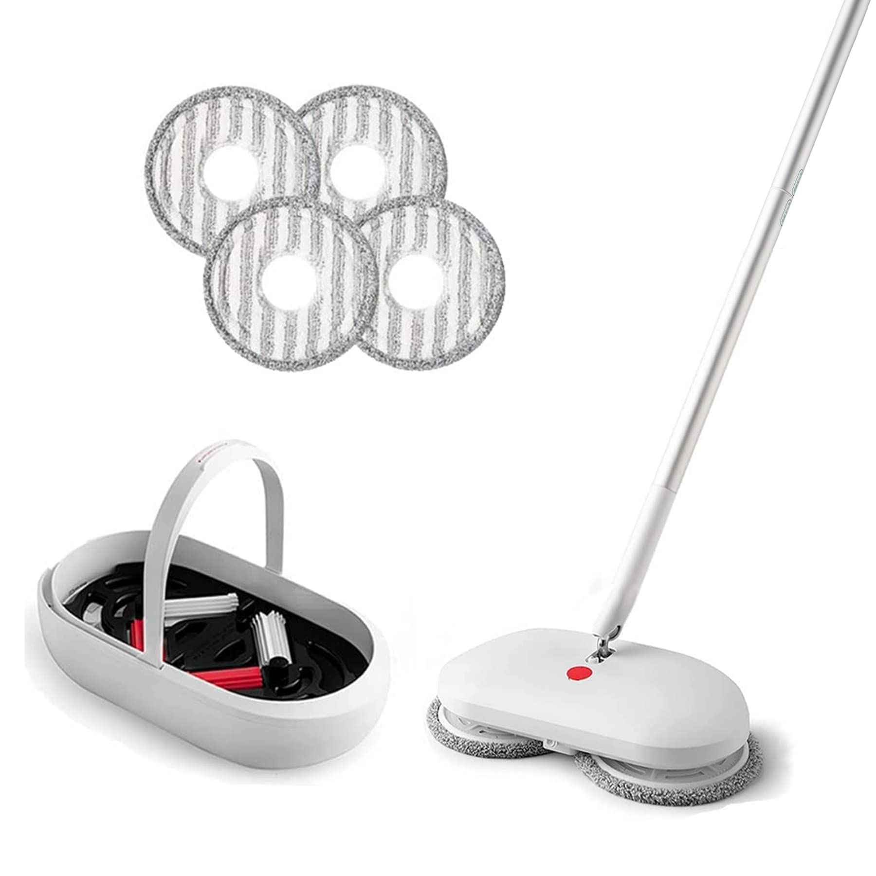 REECOO Cordless Electric Spin Mop Power Mop with 4 Floor Scrubber Pads/Automatic Cleaning Bucket/Water Sprayer,Lightweight & Rechargeable,Suitable