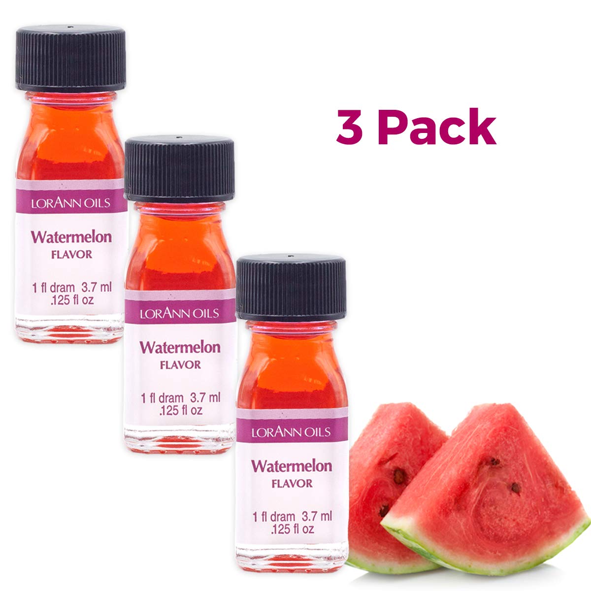 LorAnn Watermelon SS Flavor, 1 dram bottle (.0125 fl oz - 3.7ml - 1 teaspoon)- 3 Pack - includes a recipe