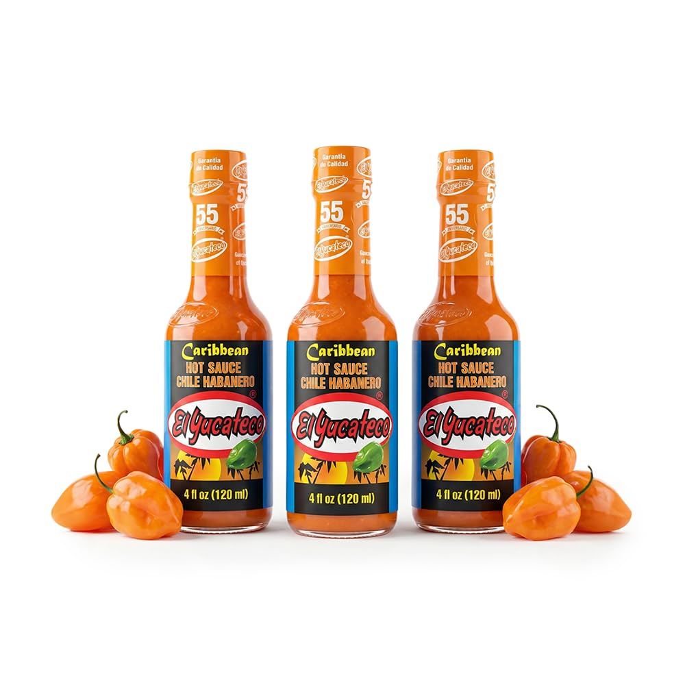El Yucateco Caribbean Chile Habanero Hot Sauce, 4 oz, Authentic Mexican Hot Sauce (Pack of 3)