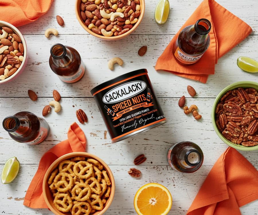 Cackalacky Famously Original Spiced Nuts - 12 oz - Roasted, Extra-Large North Carolina Peanuts, Seasoned with Fiery Pepper Sauce, Perfect for Parties