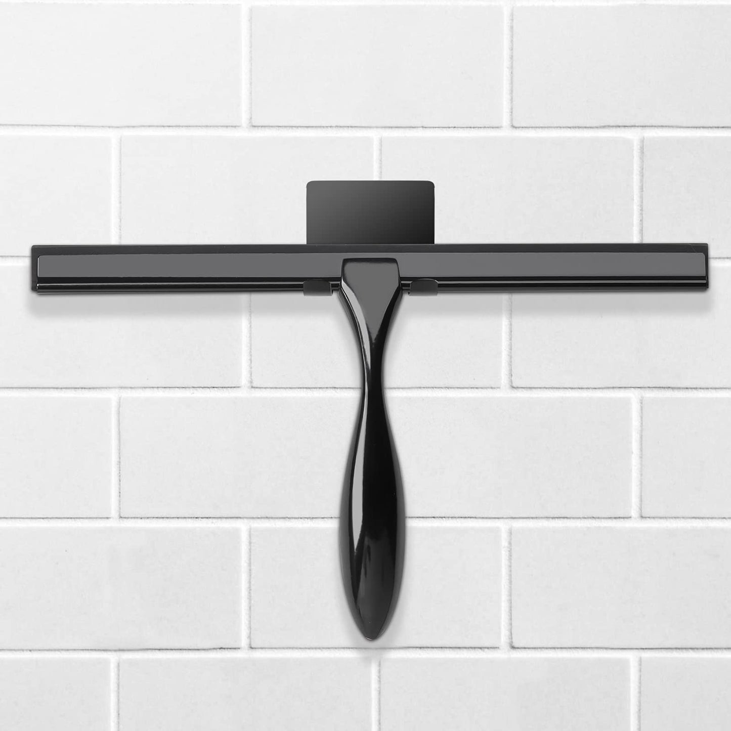 Simtive 10-Inch Shower Squeegee Set, Includes Shower Door Hook and Adhesive Hook, Squeegee for Shower Doors, Mirror and Window, Black