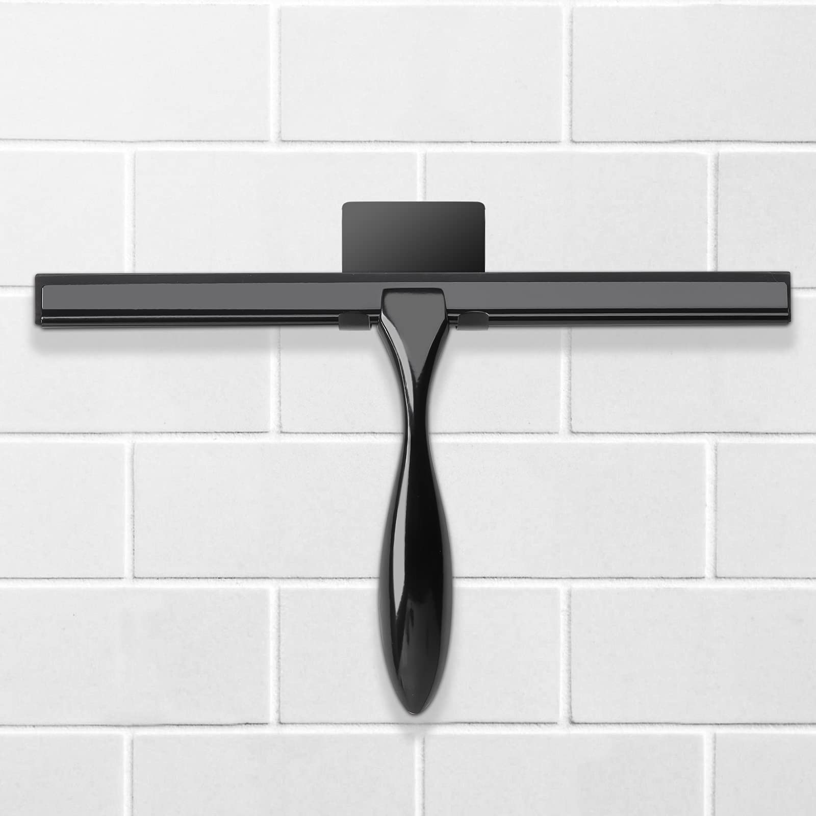 Simtive 10-Inch Shower Squeegee Set, Includes Shower Door Hook and Adhesive Hook, Squeegee for Shower Doors, Mirror and Window, Black