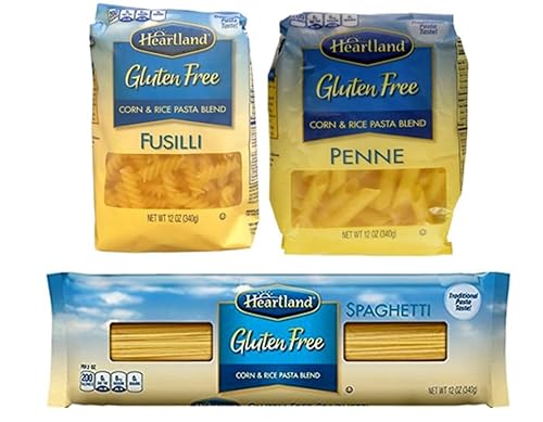 Heartland Gluten Free 3 Variety Pasta Pack Bundle - 1- 12 Oz. Penne 1-12 Oz. Fusili and 1- 12 Oz. Spaghetti