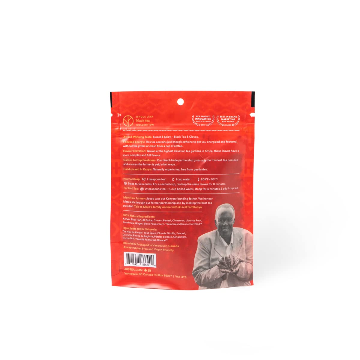 JusTea AFRICAN CHAI | Loose Leaf Black Tea | Recyclable Refill Pouch | 40+ Cups (3.5oz) | Medium Caffeine | Award-Winning | Fair Trade | Non-GMO