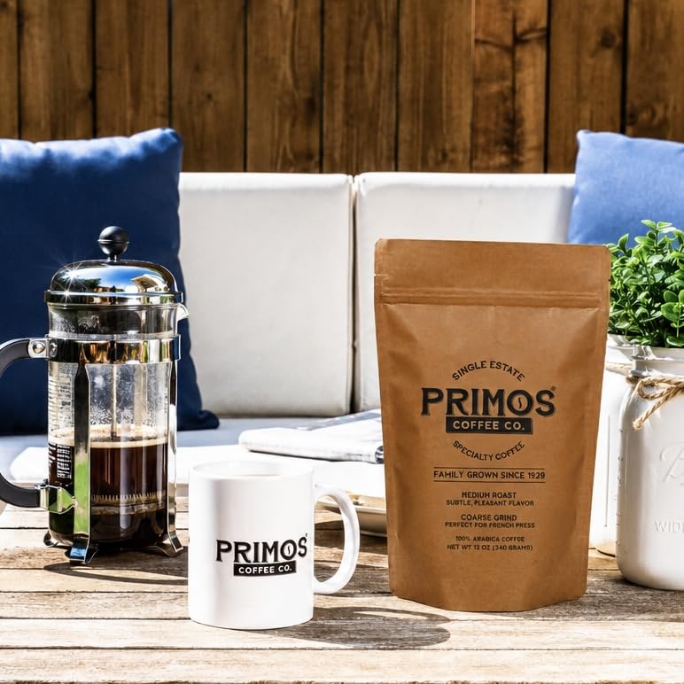 French Press Specialty Coffee, Coarse Ground, Primos Coffee Co (Medium Roast, 12 Oz)