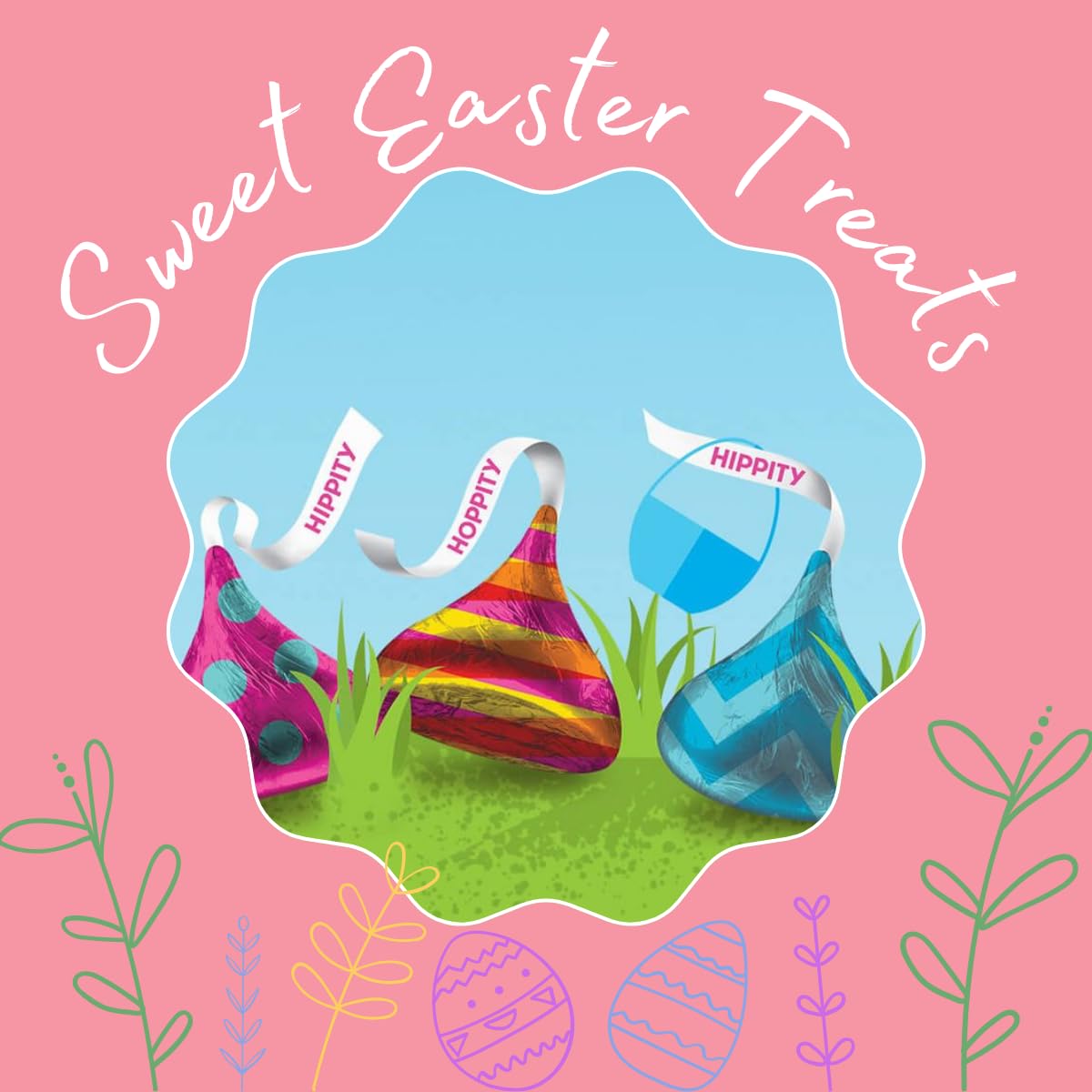 Candykrave Hershey'ss Easter Hippity Hoppity Kisses Milk Chocolate candy - (1LB 90 pcs) - Bulk chocolate Silver Foil Candy variety pack - Delicious