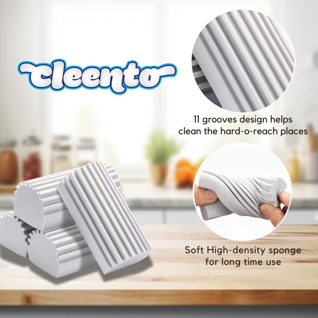 Cleento Damp Duster Cleaning Sponge, Multi-Surface Dust Cleaner Magic Eraser for Blinds, Hair, Glass, Mirrors, Car, Baseboards & Window Grooves - All