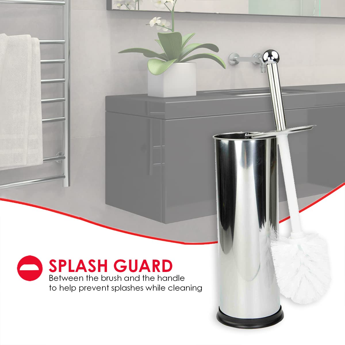 Home Basics Polished Stainless Steel Toilet Brush with Holder and Canister Stand