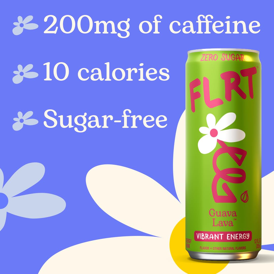 FLRT Energy, Guava Lava, Clean Energy, Energy Drink, 12 Fl Oz (Pack of 12)