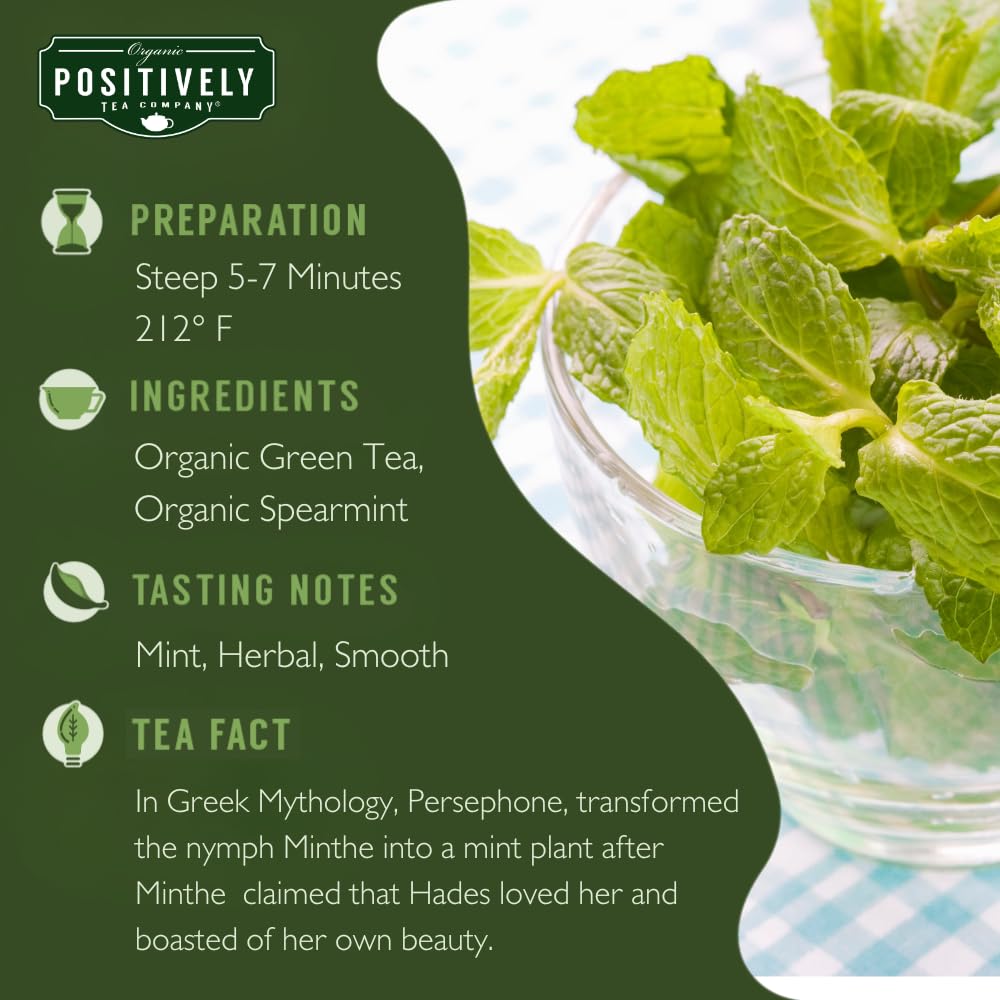 Positively Tea Company, Organic Spearmint Green, Green Tea, Loose Leaf, USDA Organic, 1 Pound Bag