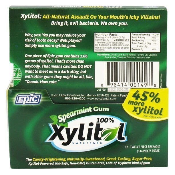 Epic Dental Gum Xylitol Swtnd Sprmint 12 Ct Case 12