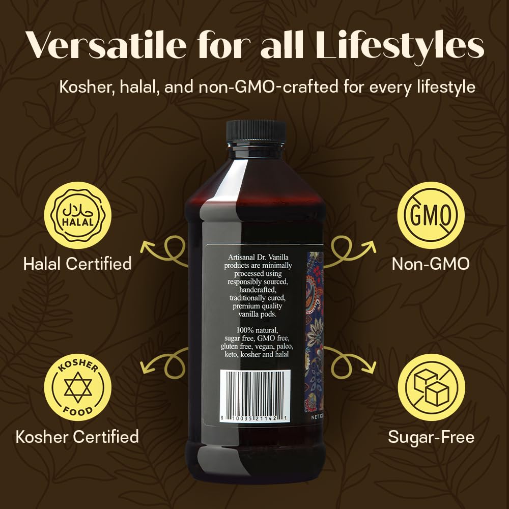 Natural Vanilla Alcohol?Free Flavor, 16 fl oz - Madagascar Bourbon vanilla, 100% natural, sugar?free, GMO?free, gluten?free, vegan, paleo, keto
