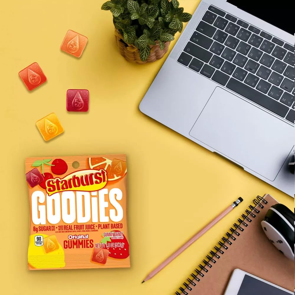 STARBURST GOODIES Original Low Sugar Plant-Based Fruit Gummy Candy, 1.8 Oz Bags