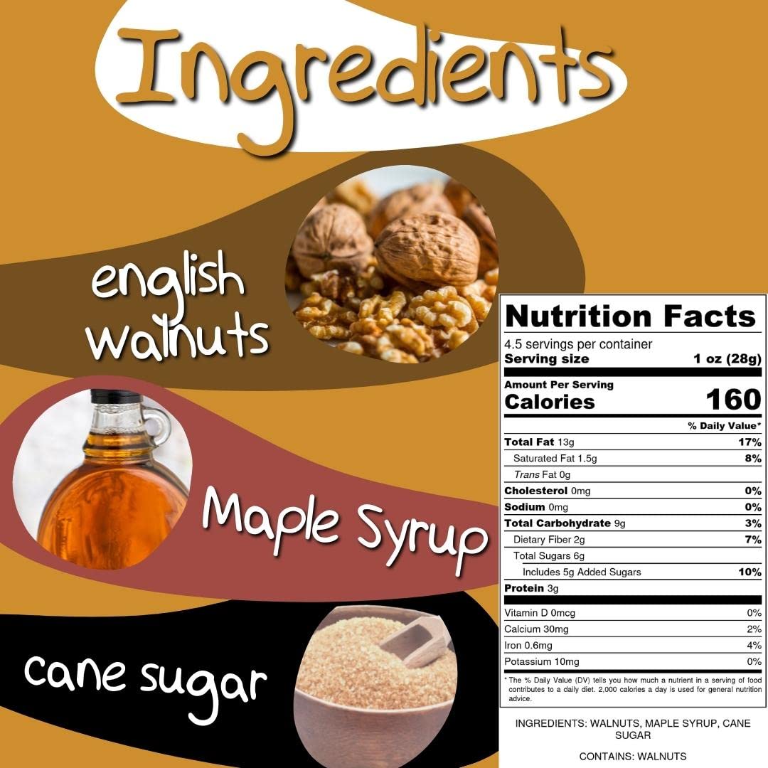 Crazy Go Nuts Walnuts Maple - Glazed Walnuts, Healthy Snacks, Vegan, Low Carb, Gluten Free, Superfood - Natural, Non-GMO, ALA, Omega 3 Fatty Acids