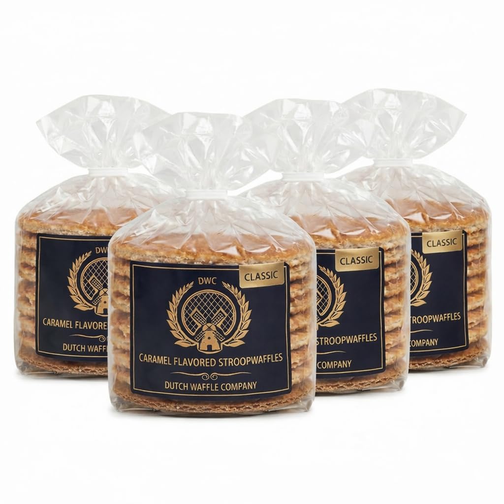 Dutch Waffle Company Stroopwafels, Classic Caramel Filled Dutch Waffle Cookies, 32 Count (4 x 8-Count), Authentic Holland Style