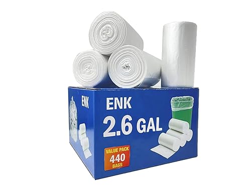 440 Counts 2.6 Gallon Trash Bags ENK Clear Small Trash Bags Bathroom Trash Bags Wastebasket Trash Bin Liners Small Garbage Bags for Home Kitchen