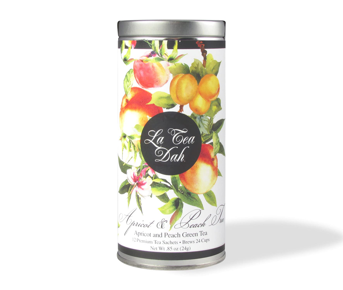 Apricot Peach Green Tea by La Tea Dah, Deliciously Fruity Peach Tea Made with Lightly Caffeinated Gunpowder Green Tea Leaves and Natural Flavoring