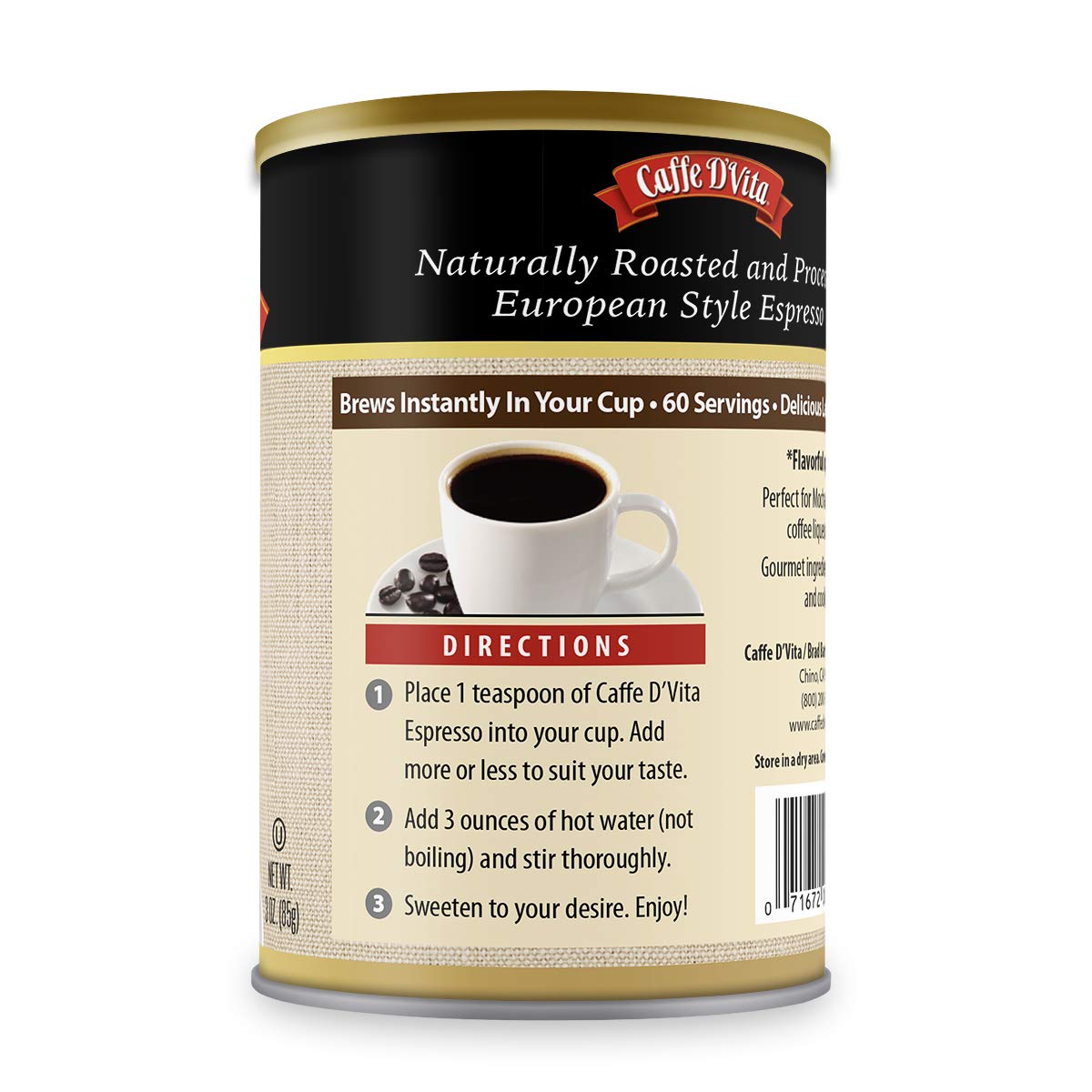 Caffe D'Vita Espresso Coffee - Instant Espresso Coffee Powder, Ground Espresso Beans, Keto, Gluten Free, No Cholesterol, No Trans Fat, Kosher-Dairy
