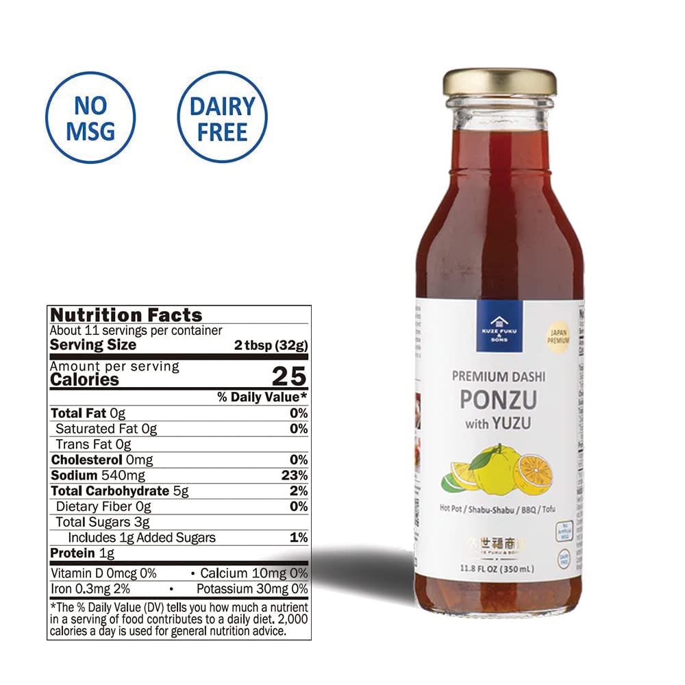 [KUZE FUKU & SONS] Premium Dashi Ponzu with Yuzu, Refreshing Japanese Dashi Ponzu Marinade and Dipping Sauce with Yuzu (11.8 Fl. Oz/348.96 ml)