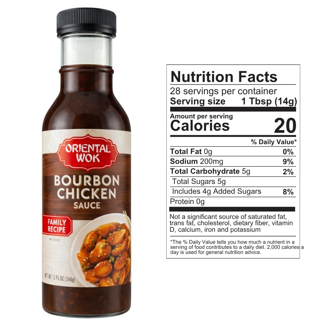 Oriental Wok Bourbon Infused Chicken Sauce, Authentic Kentucky Bourbon, Savory & Sweet Blend, Ideal for Chicken, Seafood & other Meats, 14 oz (1 Pack)