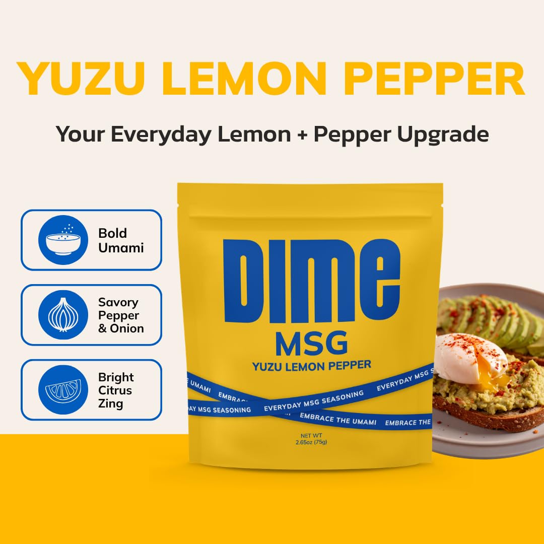 DIME MSG Yuzu Lemon Pepper Seasoning, All Purpose Umami Spice for Cooking & Grilling - Japanese Citrus Flavor - Vegetable, Rice, Steak, Chicken