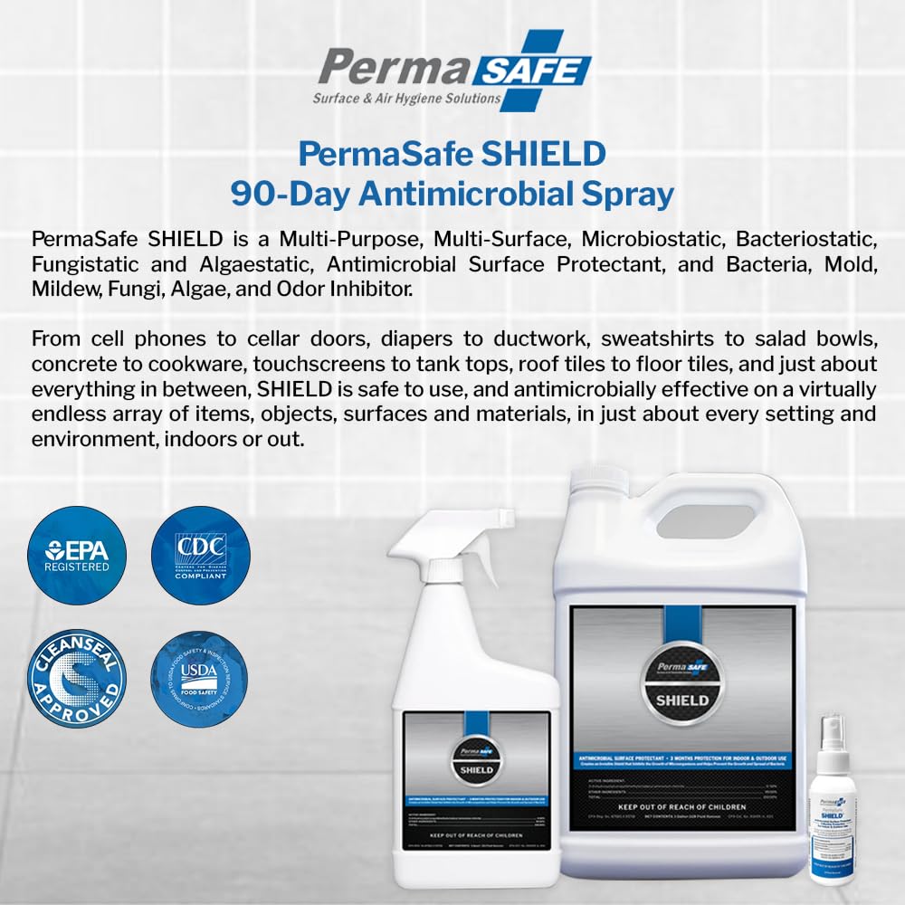PermaSafe SHIELD 90-Day Antimicrobial Surface Protectant Spray | Long-Lasting, Multi-Surface Protection Against Growth & Spread of Bacteria, Mold