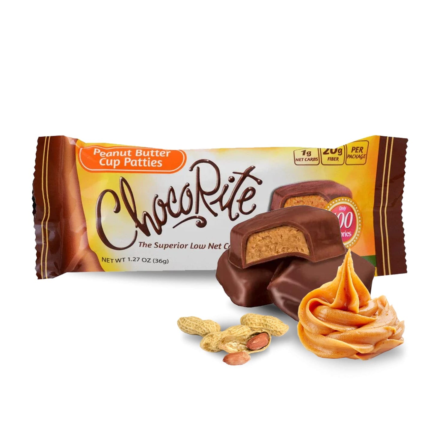 ChocoRite - Diet Peanut Butter Cup Patties- 16/Box - High Fiber - Low Calorie - No Sugar Added