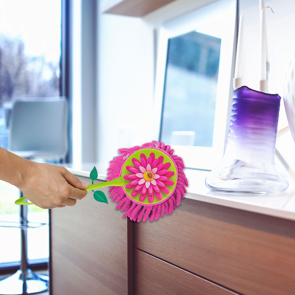Vigar Flower Power Microfiber Duster with Non-Slip Handle - Washable Reusable Duster Head, Dust Cloth for Cleaning Furniture and Delicate Surfaces