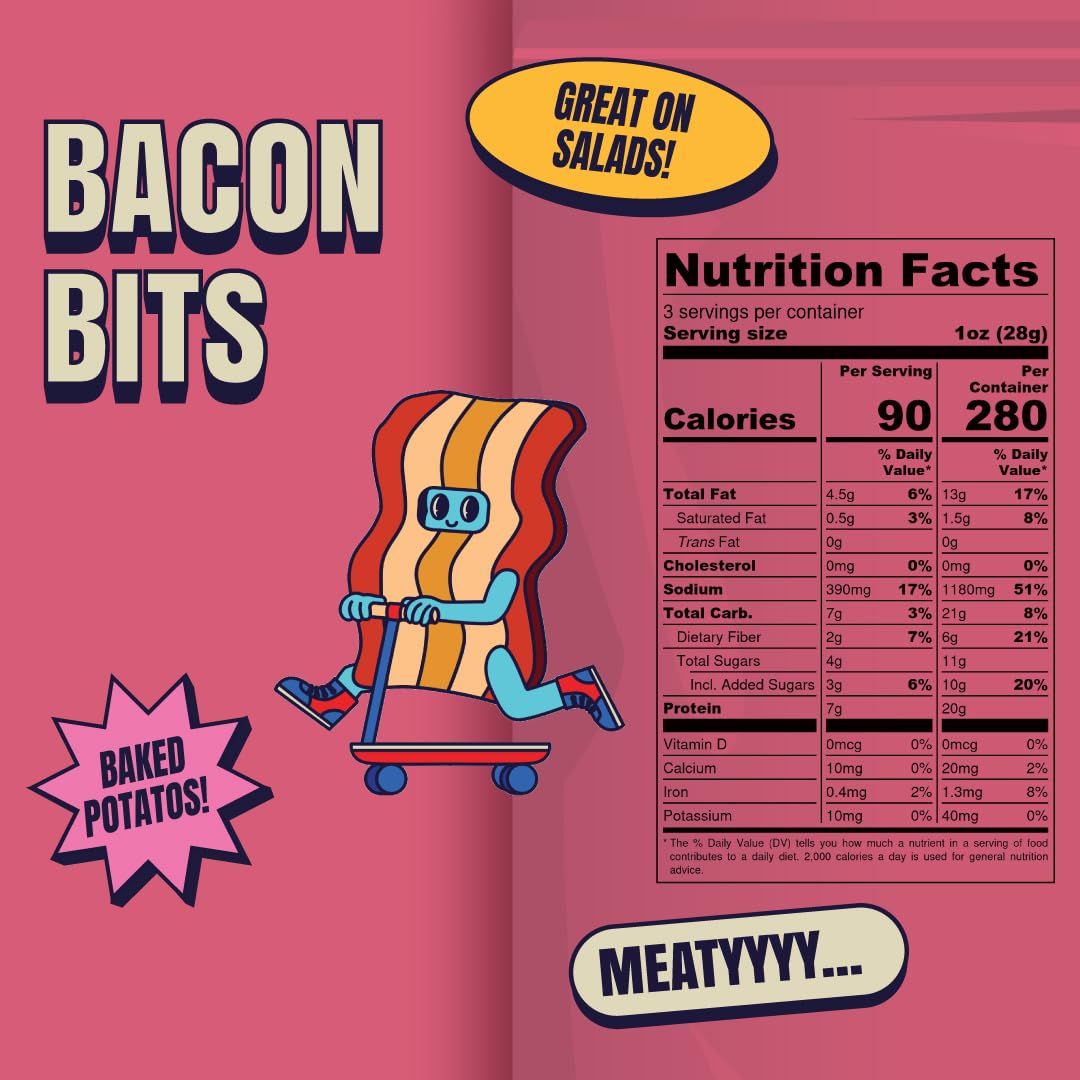 Louisville Vegan Jerky - Toppins’ Bacon Bits, Vegetarian and Vegan Meat - Non-GMO Soy Protein, Gluten-Free High Protein Vegan Snacks