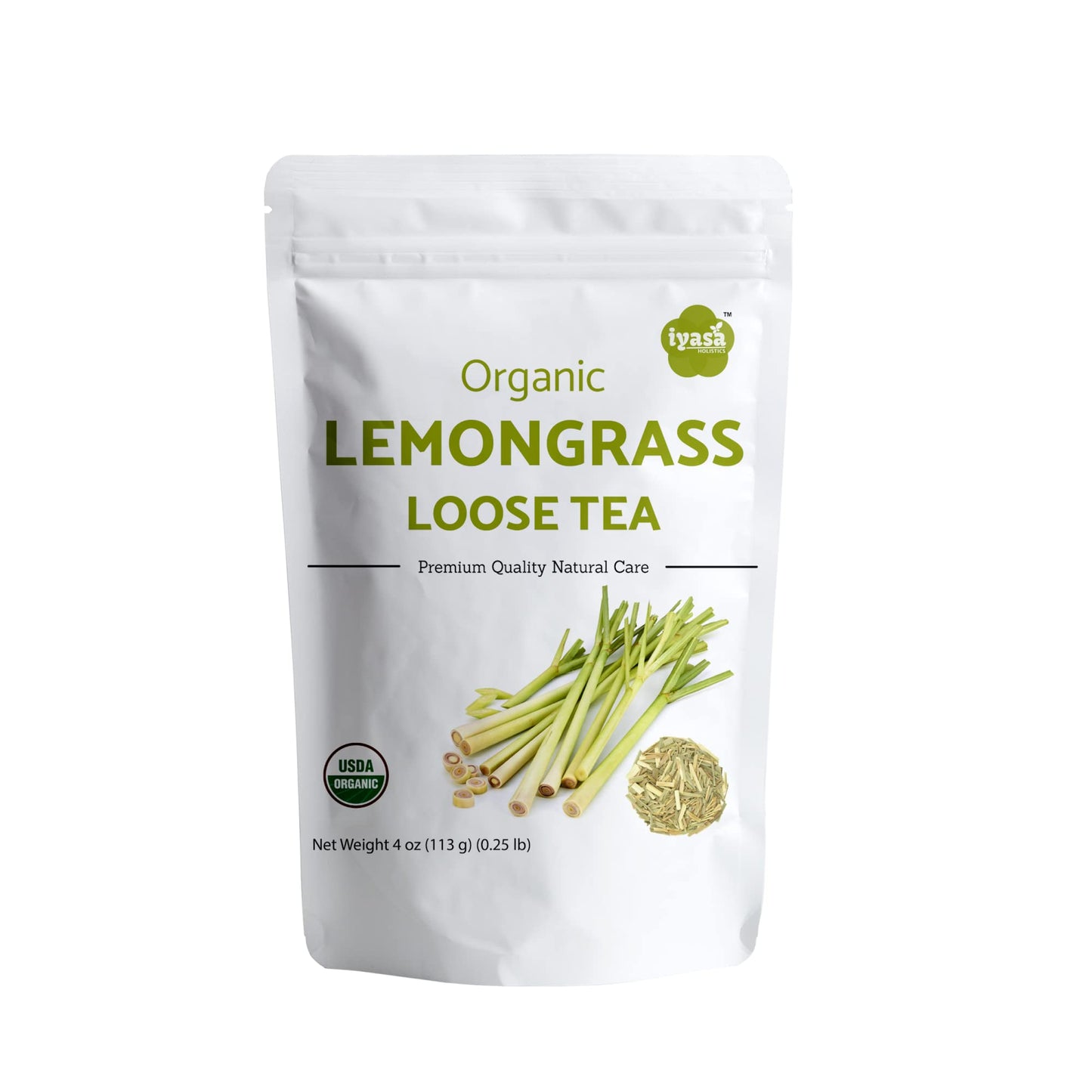 Iyasa Holistics Organic Lemongrass 4 oz - USDA Certified Lemongrass Tea Loose Leaf Cuts, Caffeine Free Tea - East Indian Malabar Grass For Cooking