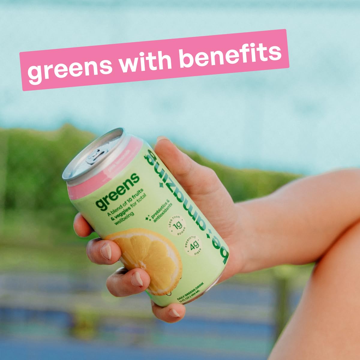 Be Amazing Greens Drink, Pink Lemonade, Ready to Drink, 10 Organic Fruits & Vegetables, Coconut Water, Vitamin C, Prebiotic Fiber, 25 Calories, Low