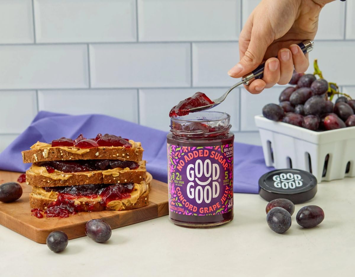 GOOD GOOD Concord Grape Jam - No Added Sugar - Low Calorie - Gluten Free and Vegan - Diabetic and Keto Friendly - 12oz / 330g (Pack of 2)