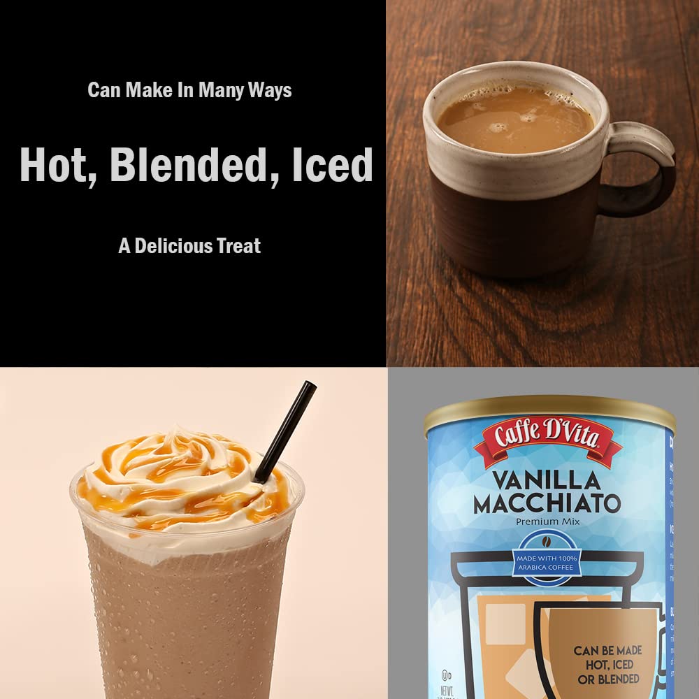 Caffe D'Vita Vanilla Macchiato - 100% Arabica Coffee Latte Mix, Instant Cappuccino Mix, Gluten Free, No Cholesterol, No Hydrogenated Oils, No Trans