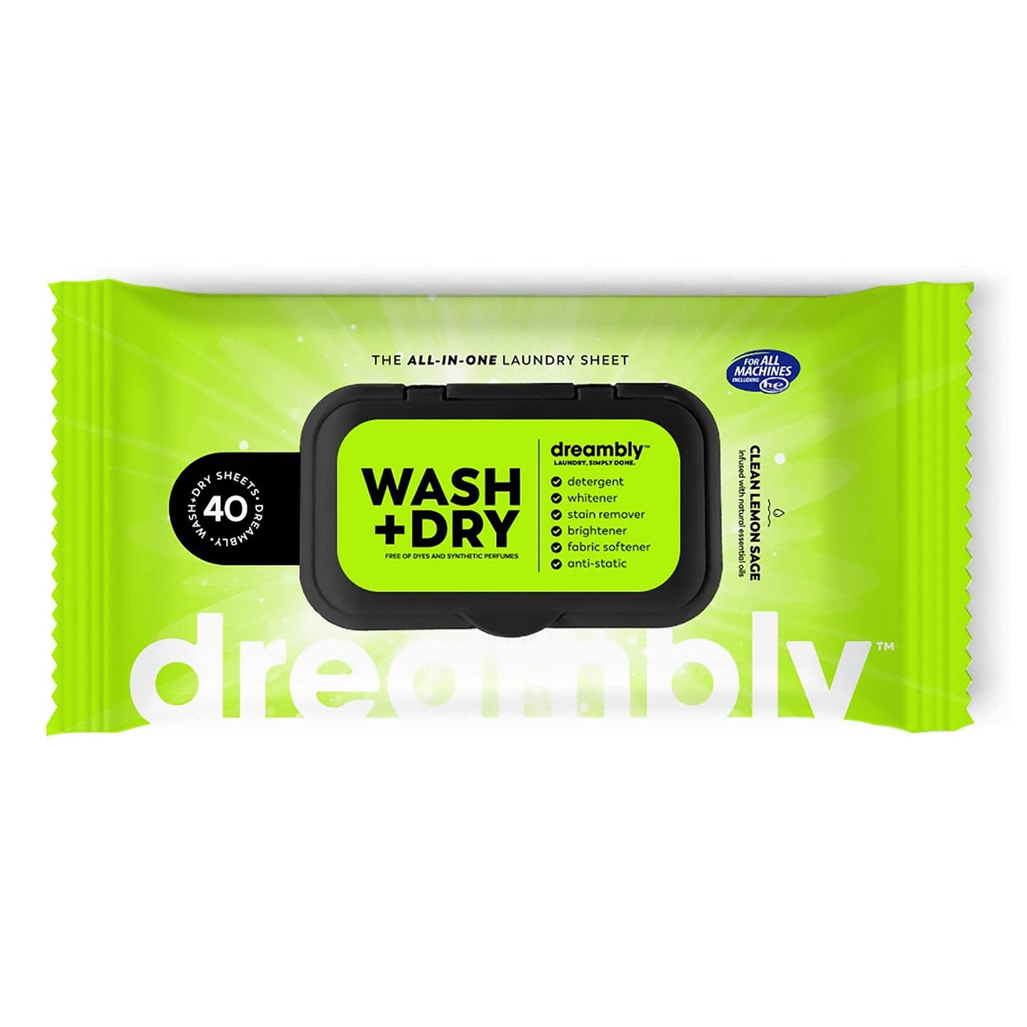 Dreambly Natural Laundry Detergent Sheets for Washer and Dryer, Organic Hypoallergenic 6-in-1 Detergent, Stain Remover, Whitener, Brightener, Fabric