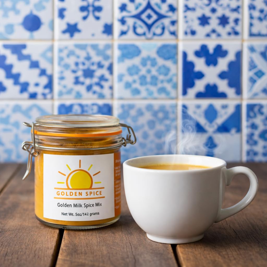 Golden Spice Golden Milk Spice Mix with Turmeric, Ginger, Cinnamon, Black Pepper, 5oz Glass Jar, 100% Real Spices