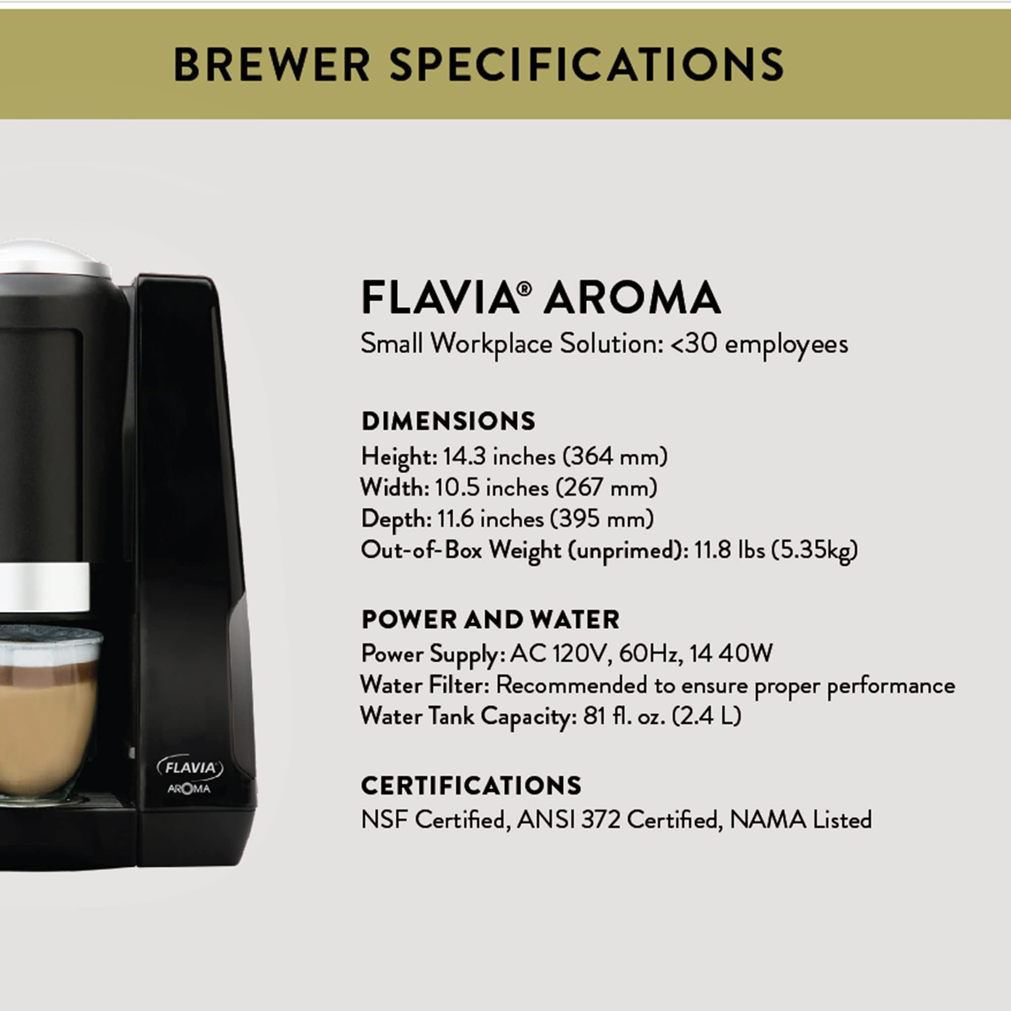 Flavia Small Coffee Brewer : Single Serve, 14.4” x 10.5” x 11.6”, Less counter space. More variety.