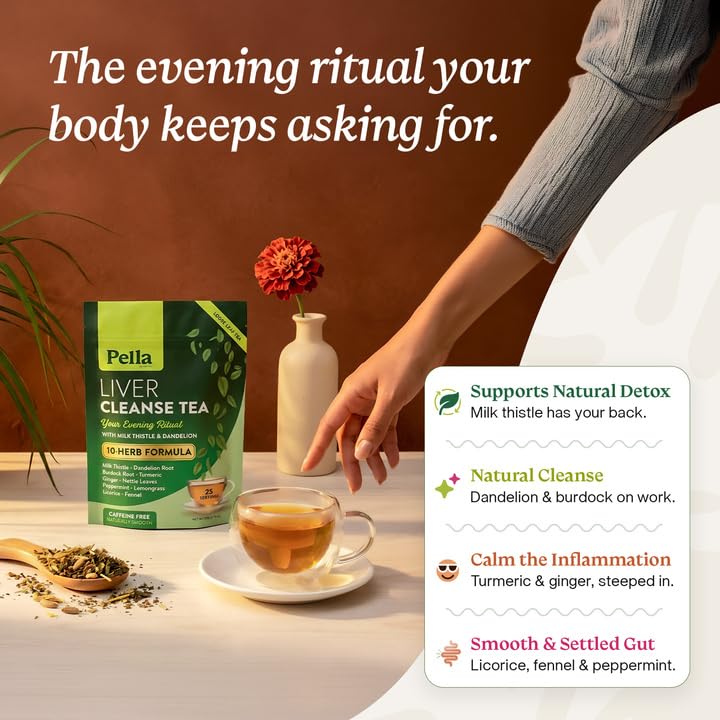 Liver Cleanse Tea - 10-Herb Formula with Milk Thistle Dandelion Burdock Turmeric Ginger Nettle Leaves Peppermint Lemongrass Licorice & Fennel - Vegan