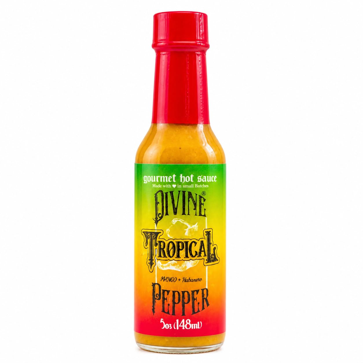 Divine Pepper Tropical Hot Sauce - Mango Habanero Pepper - Medium to Hot Heat - Small Batch Gourmet Sauce - Sweet & Spicy Flavor - Perfect for Meats