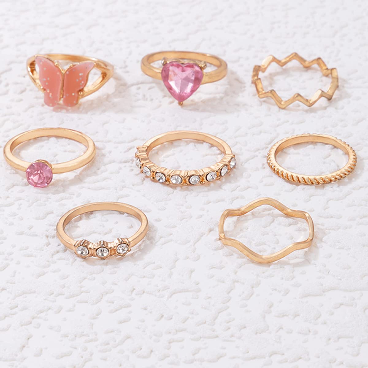 Pink Butterfly Ring Set Love Diamond Ring Set of Eight