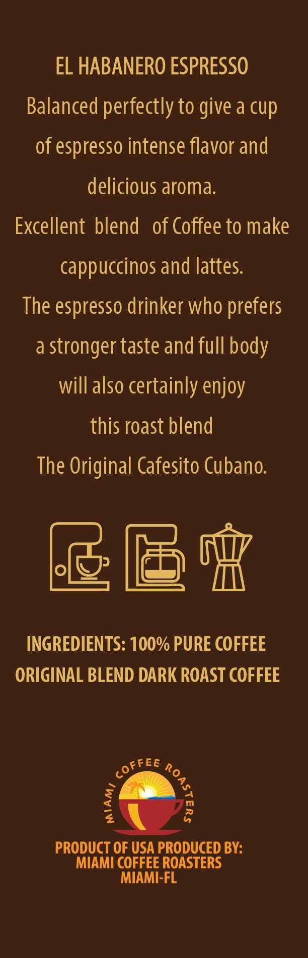 El Habanero Espresso Cuban Roast Coffee-Whole Beans 1 bag (.32oz)