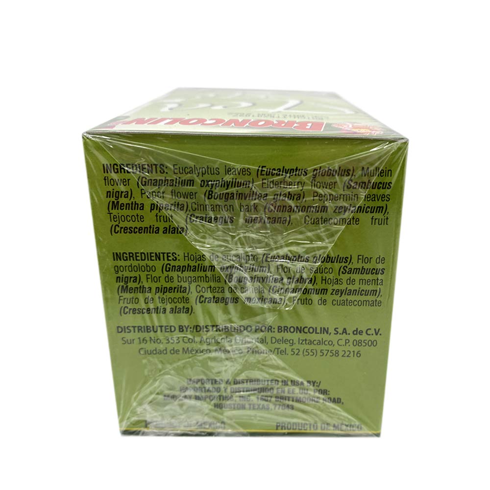 Broncolin Herbal Tea. Flu Relief. 25 Bags. 1.32 oz, Green