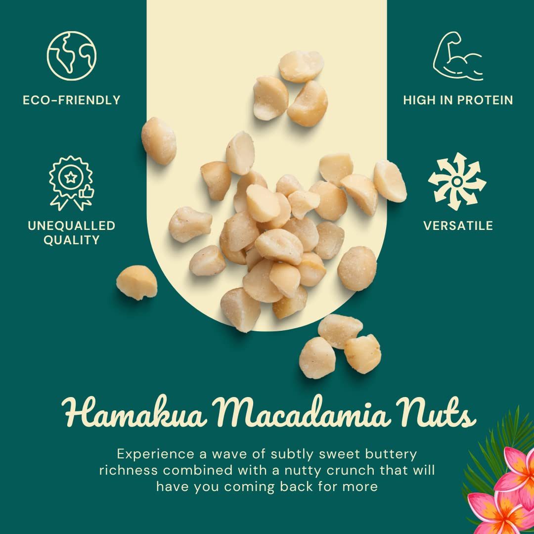 Hamakua Macadamia Nuts - Unsalted Hawaiian Grown Dry Roasted Half and Whole Macadamias without Salt - Natural Eco-Friendly Large Macadamia Nuts (10 oz
