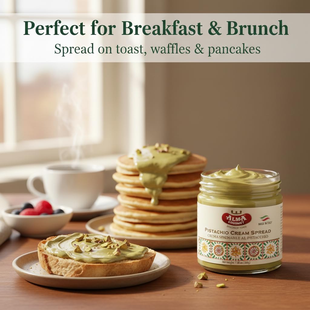 Alma Gourmet Sicilian Pistachio Cream Spread 7.05 oz (200g) - Sweet Pistachio Filling & Topping for Dubai Chocolate & Dessert Recipes, Gourmet Italian