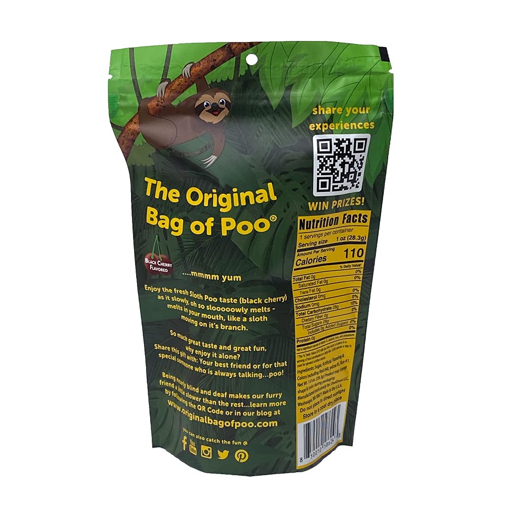 The Original Bag of Poo®, Sloth Poo (Black Cherry Flavor Cotton Candy), Novelty Poop Gag Gift. Free sticker inside.