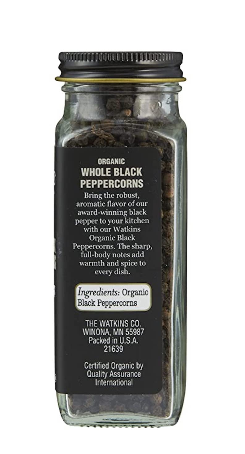 Watkins Gourmet Organic Spice Jar, Whole Black Peppercorns, Non-GMO, Kosher, 2.6 oz. Bottle, 1-Pack