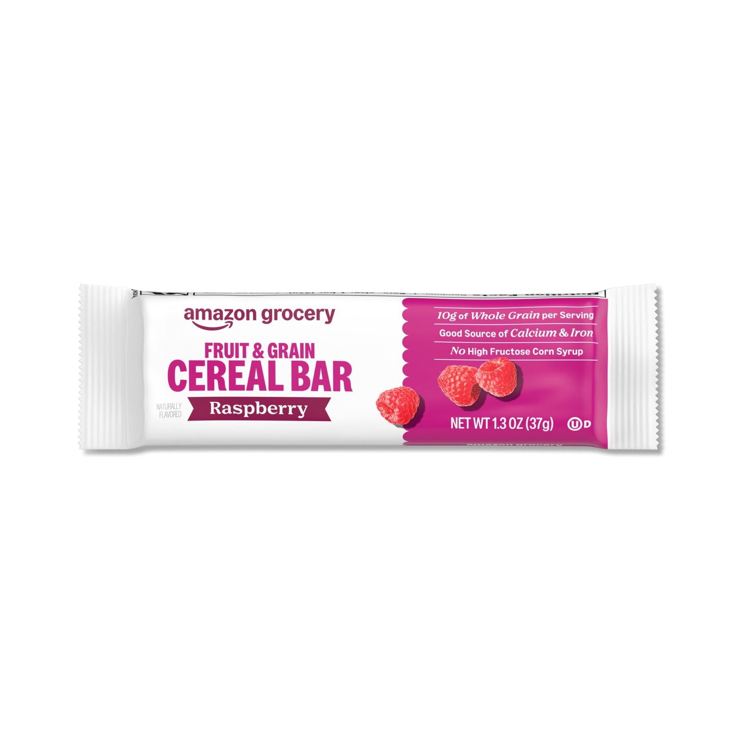 Amazon Grocery, Fruit & Grain Cereal Bars, Raspberry, 1.3 Oz, 8 Ct