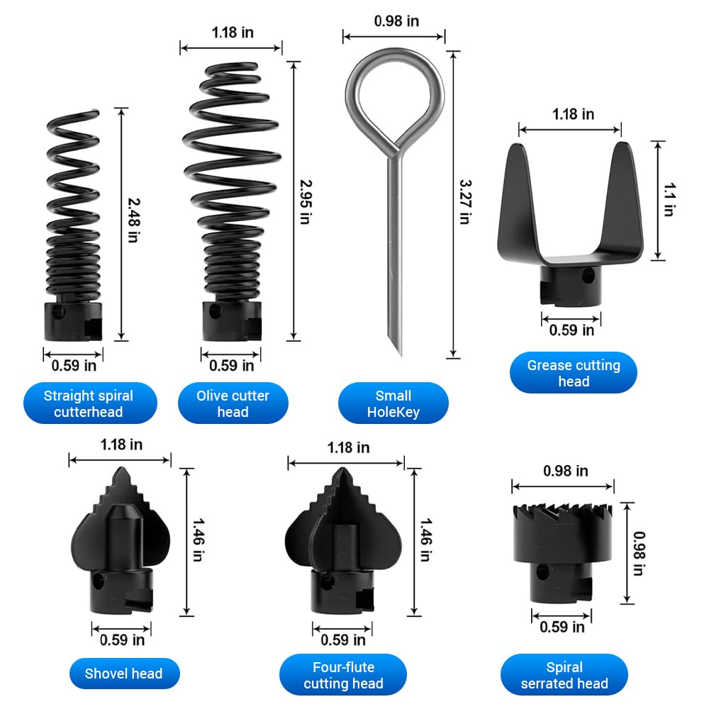 7Pcs Drain Cleaner Combination Cutter Head Set, 16mm Manganese Steel Blades For Pipeline Dredging Cleaning Machine, 6 Cutter Heads 1 Key