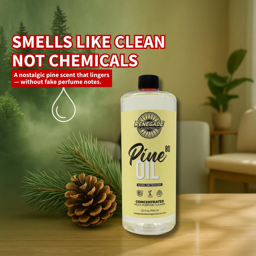 Renegade Cleaning Products Pine Oil 80 Concentrated Floor & Surface Cleaner - Multi-Purpose Pine Scent Degreaser for Home & Commercial Use (32 OZ)