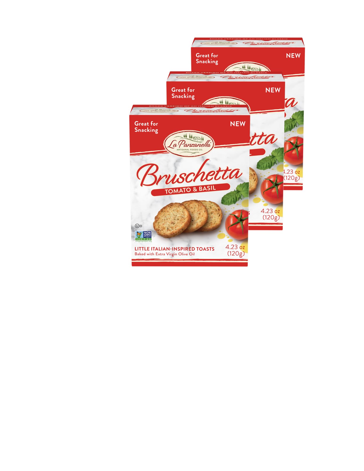 All Natural Bite Size Bruschetta Toast Crackers Bruschettini Vegan Chips (4.23oz 3PACK, Tomato & Basil)